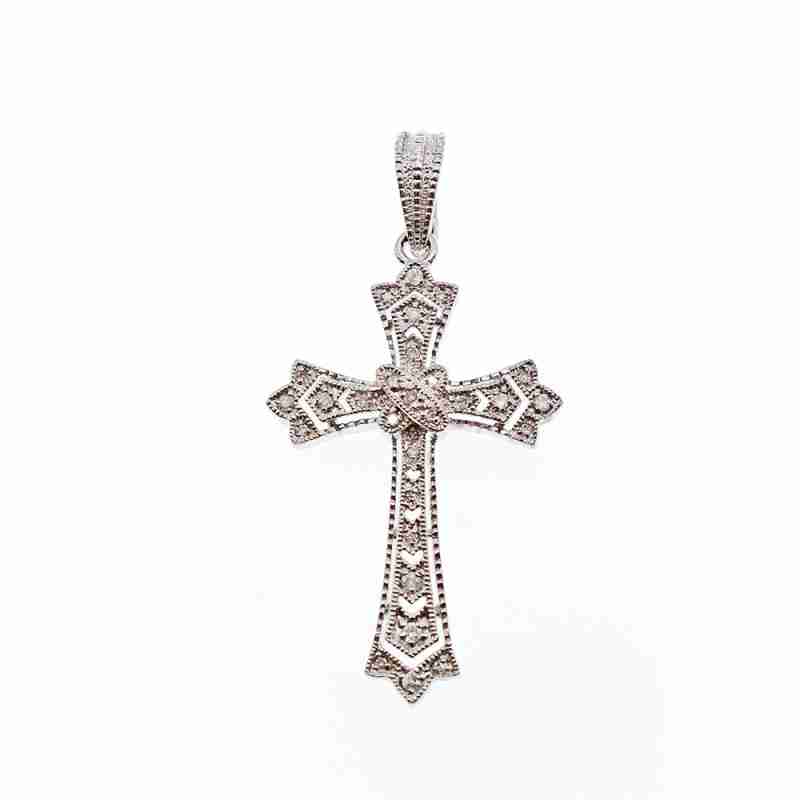 Sky Jewelry Серебряный крестик 925 проба с маленькими Бриллиантами 0,01 карат
