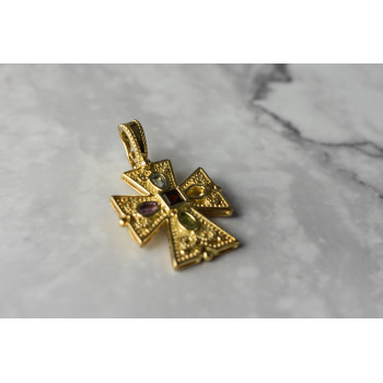 Sky Jewelry Серебряный крестик в позолоте с натуральными  камнями  925 проба