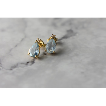 Sky Jewelry Золотые серьги-гвоздики с Топазом и Бриллиантом