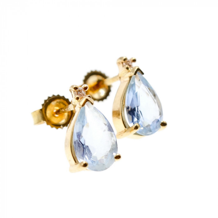 Sky Jewelry Золотые серьги-гвоздики с Топазом и Бриллиантом