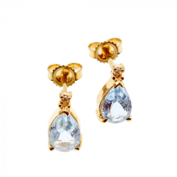 Sky Jewelry Золотые серьги-гвоздики с Топазом и Бриллиантом