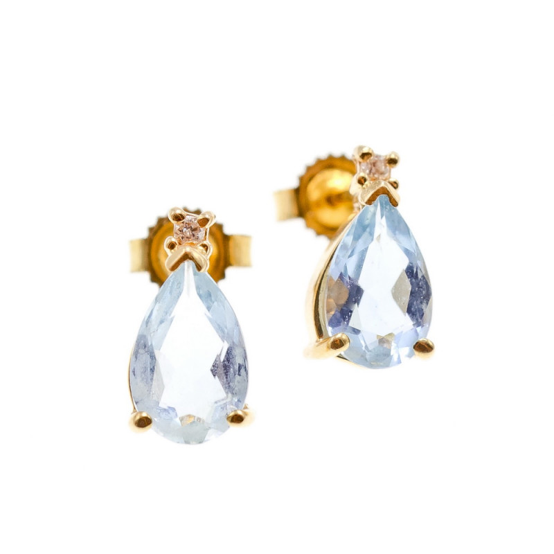 Sky Jewelry Золотые серьги-гвоздики с Топазом и Бриллиантом