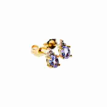 Sky Jewelry Золотые серьги-гвоздики с камнем Танзанит и Бриллиантами