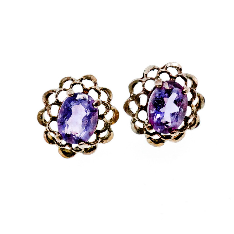 Sky Jewelry Серебряные серьги-гвоздики   с Аметистом 925 проба