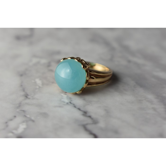 Sky Jewelry Серебряное кольцо в позолоте с Голубым Нефритом