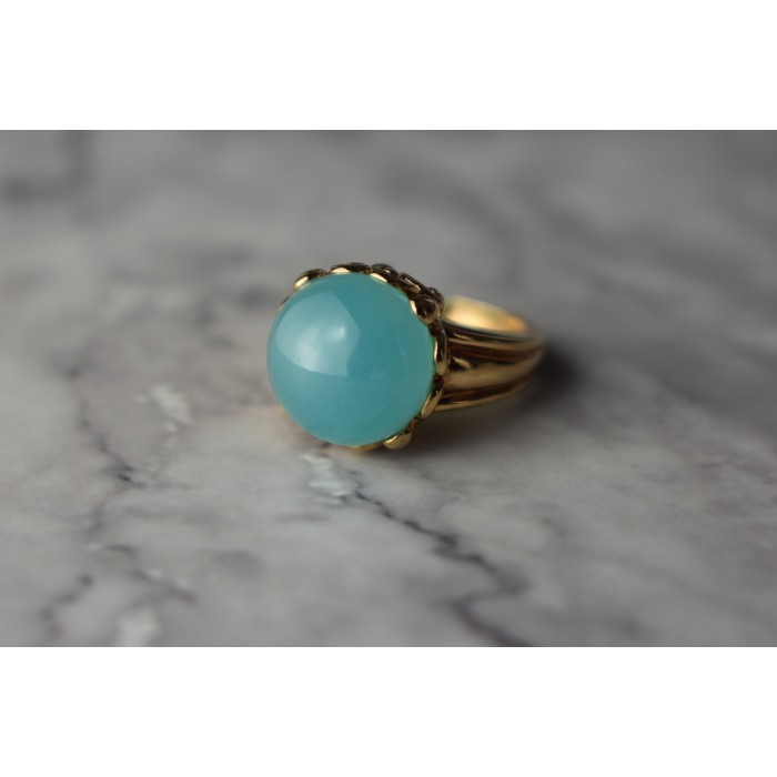 Sky Jewelry Серебряное кольцо в позолоте с Голубым Нефритом