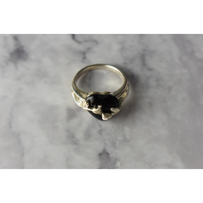 Sky Jewelry Серебряное кольцо с Черным Нефритом 925 проба *Сердце