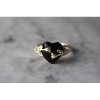 Sky Jewelry Серебряное кольцо с Черным Нефритом 925 проба *Сердце