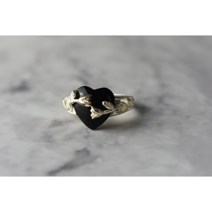 Sky Jewelry Серебряное кольцо с Черным Нефритом 925 проба *Сердце
