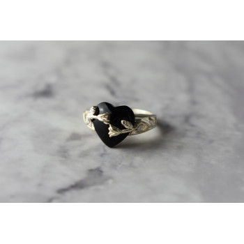 Sky Jewelry Серебряное кольцо с Черным Нефритом 925 проба *Сердце