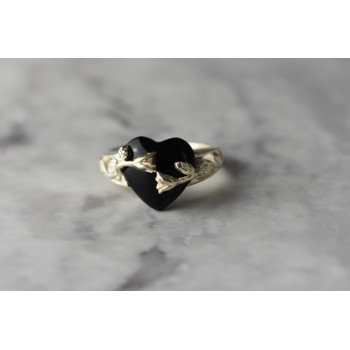 Sky Jewelry Серебряное кольцо с Черным Нефритом 925 проба *Сердце