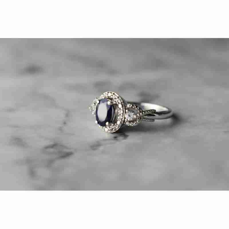 Sky Jewelry Серебряное кольцо 925 проба с Синим и Белым Сапфиром
