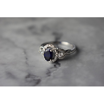 Sky Jewelry Серебряное кольцо 925 проба с Синим и Белым Сапфиром