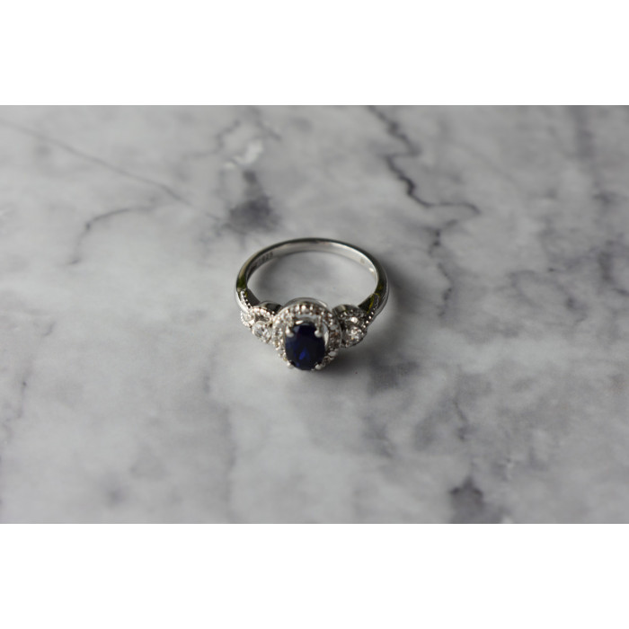 Sky Jewelry Серебряное кольцо 925 проба с Синим и Белым Сапфиром