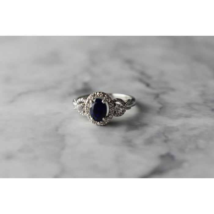 Sky Jewelry Серебряное кольцо 925 проба с Синим и Белым Сапфиром