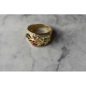 Sky Jewelry Серебряное кольцо в позолоте 925 проба с Сапфирами , Розовой Шпинелью и Изумрудами