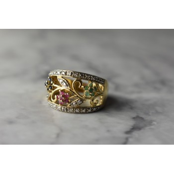 Sky Jewelry Серебряное кольцо в позолоте 925 проба с Сапфирами , Розовой Шпинелью и Изумрудами