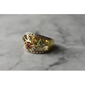 Sky Jewelry Серебряное кольцо в позолоте 925 проба с Сапфирами , Розовой Шпинелью и Изумрудами