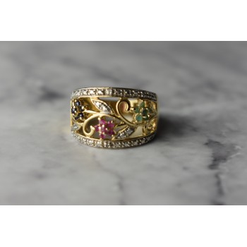 Sky Jewelry Серебряное кольцо в позолоте 925 проба с Сапфирами , Розовой Шпинелью и Изумрудами