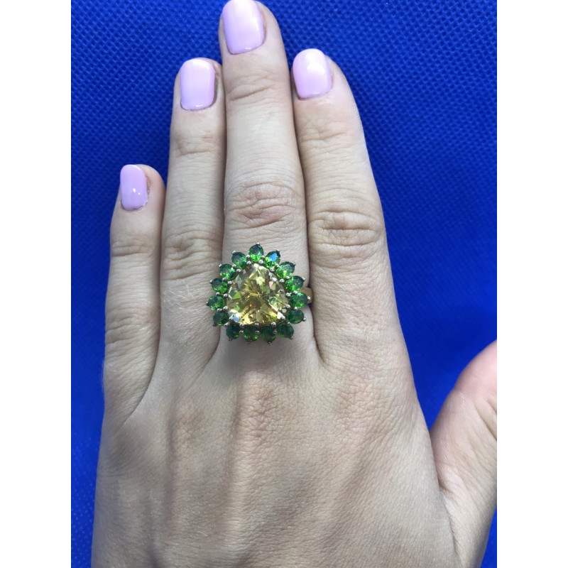 Sky Jewelry Серебряное кольцо (позолота) с камнем цитрин (желтый) , перидот (зеленый)
