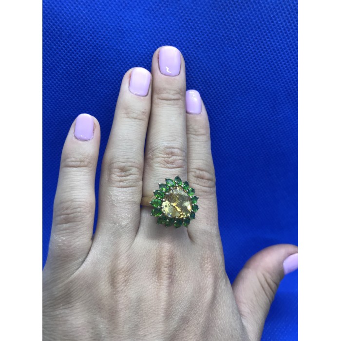 Sky Jewelry Серебряное кольцо (позолота) с камнем цитрин (желтый) , перидот (зеленый)