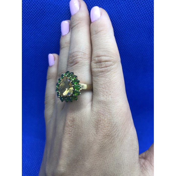 Sky Jewelry Серебряное кольцо (позолота) с камнем цитрин (желтый) , перидот (зеленый)