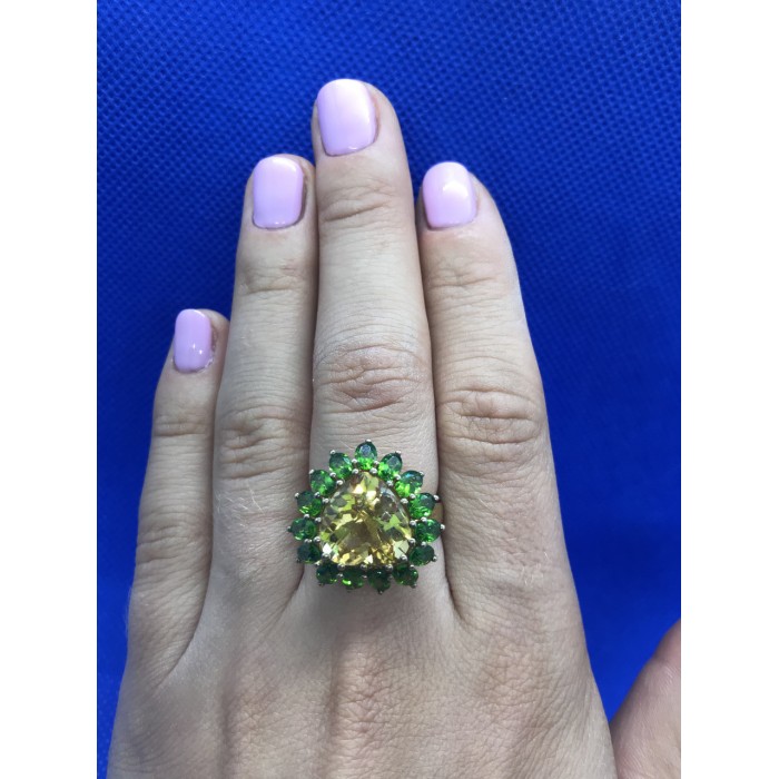 Sky Jewelry Серебряное кольцо (позолота) с камнем цитрин (желтый) , перидот (зеленый)