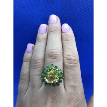 Sky Jewelry Серебряное кольцо (позолота) с камнем цитрин (желтый) , перидот (зеленый)