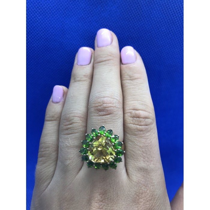 Sky Jewelry Серебряное кольцо (позолота) с камнем цитрин (желтый) , перидот (зеленый)