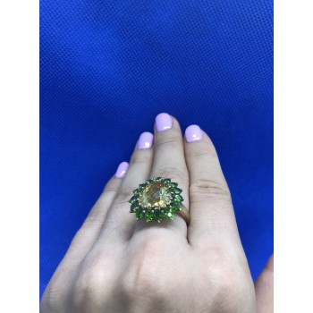 Sky Jewelry Серебряное кольцо (позолота) с камнем цитрин (желтый) , перидот (зеленый)
