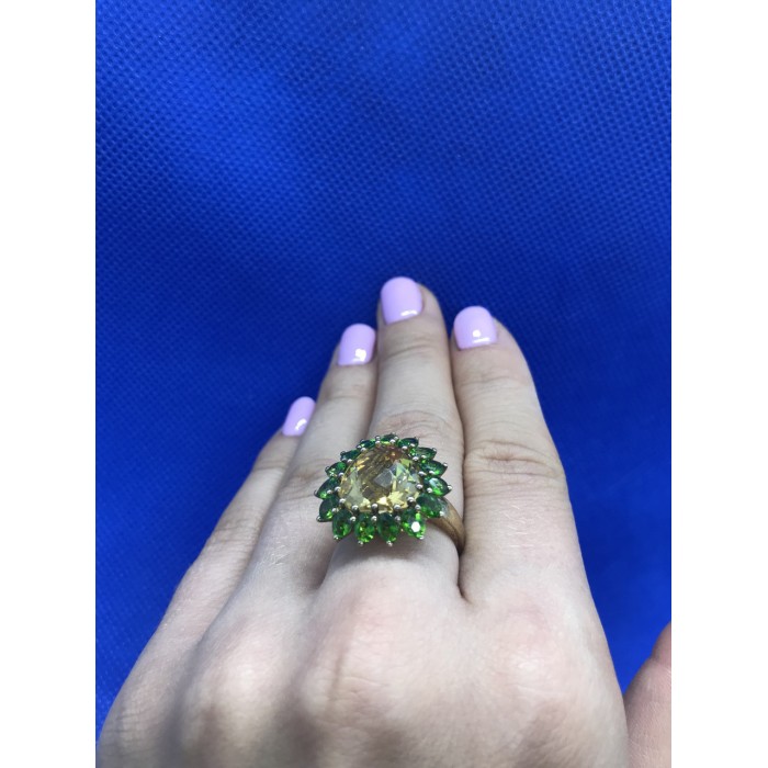 Sky Jewelry Серебряное кольцо (позолота) с камнем цитрин (желтый) , перидот (зеленый)