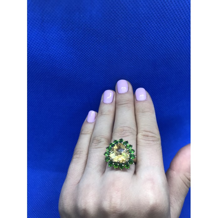 Sky Jewelry Серебряное кольцо (позолота) с камнем цитрин (желтый) , перидот (зеленый)