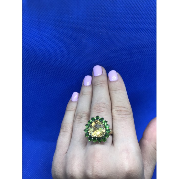Sky Jewelry Серебряное кольцо (позолота) с камнем цитрин (желтый) , перидот (зеленый)