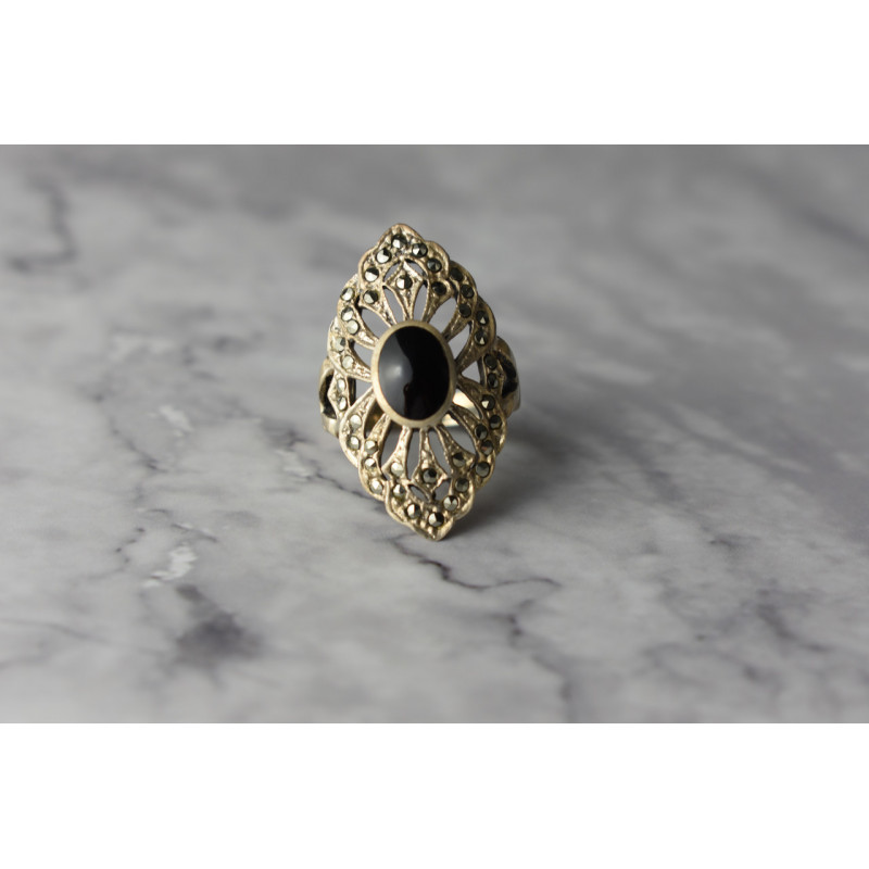 Sky Jewelry Серебряное кольцо с Турмалином и Марказитом 925 проба