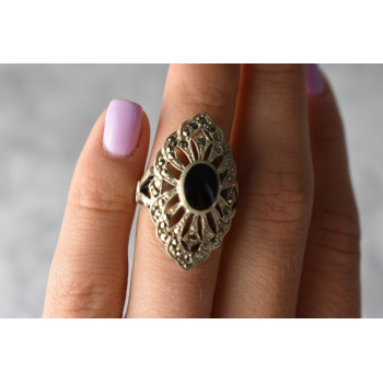 Sky Jewelry Серебряное кольцо с Турмалином и Марказитом 925 проба