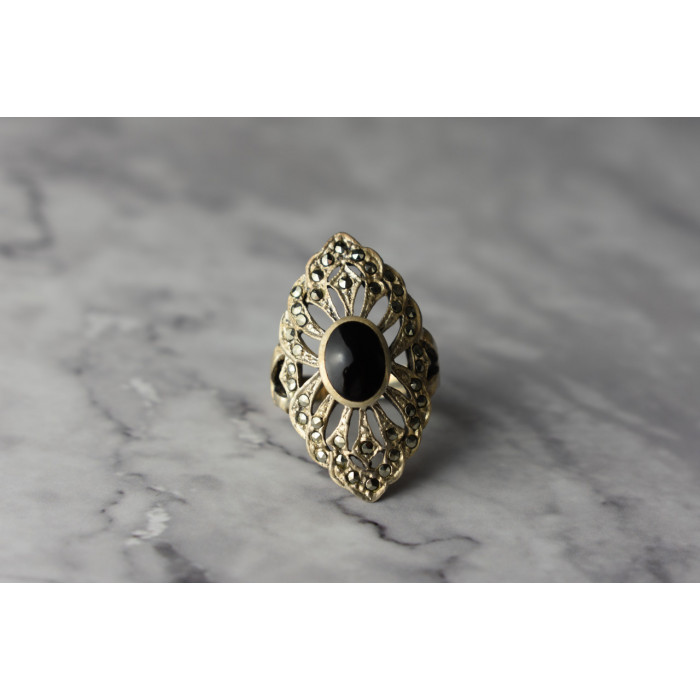 Sky Jewelry Серебряное кольцо с Турмалином и Марказитом 925 проба