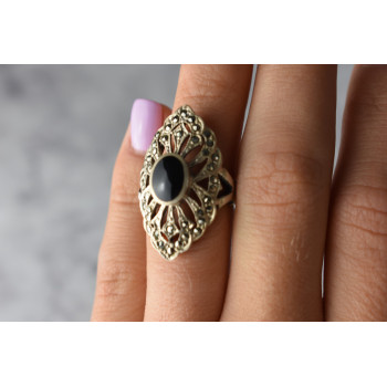 Sky Jewelry Серебряное кольцо с Турмалином и Марказитом 925 проба