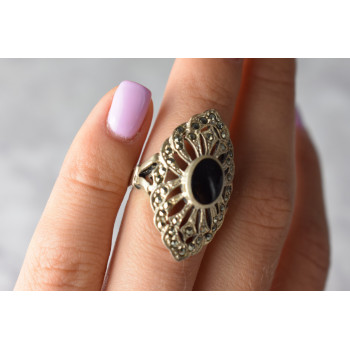 Sky Jewelry Серебряное кольцо с Турмалином и Марказитом 925 проба