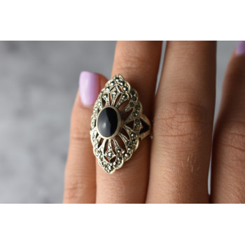 Sky Jewelry Серебряное кольцо с Турмалином и Марказитом 925 проба