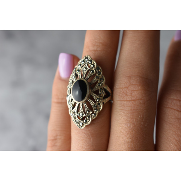 Sky Jewelry Серебряное кольцо с Турмалином и Марказитом 925 проба