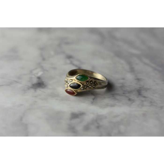 Sky Jewelry Серебряное кольцо 925 пробы с Агатом и Марказитом