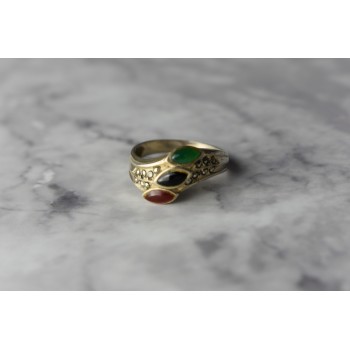 Sky Jewelry Серебряное кольцо 925 пробы с Агатом и Марказитом