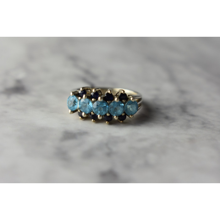 Sky Jewelry Серебряное кольцо с Голубой Шпинелью и Сапфирами