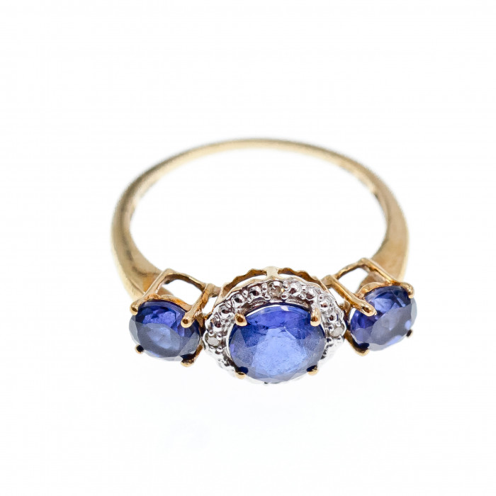 Sky Jewelry Золотое кольцо с Синим Топазом (London Blue Topaz)  и Бриллиантами