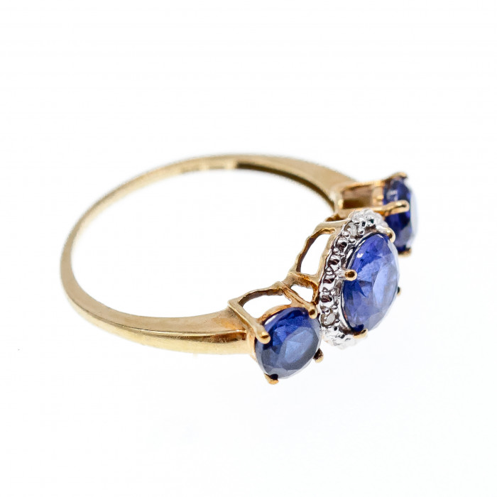 Sky Jewelry Золотое кольцо с Синим Топазом (London Blue Topaz)  и Бриллиантами