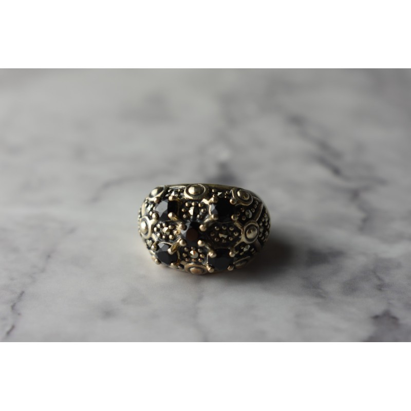 Sky Jewelry Серебряное кольцо с Черным Турмалином (Шерл) и камнями Морион