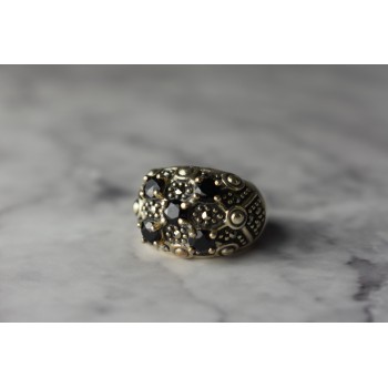 Sky Jewelry Серебряное кольцо с Черным Турмалином (Шерл) и камнями Морион