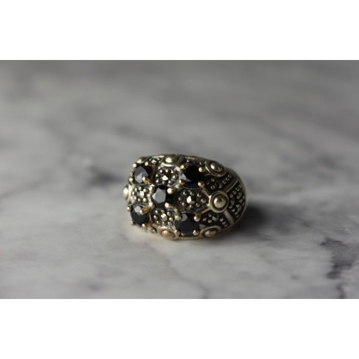 Sky Jewelry Серебряное кольцо с Черным Турмалином (Шерл) и камнями Морион