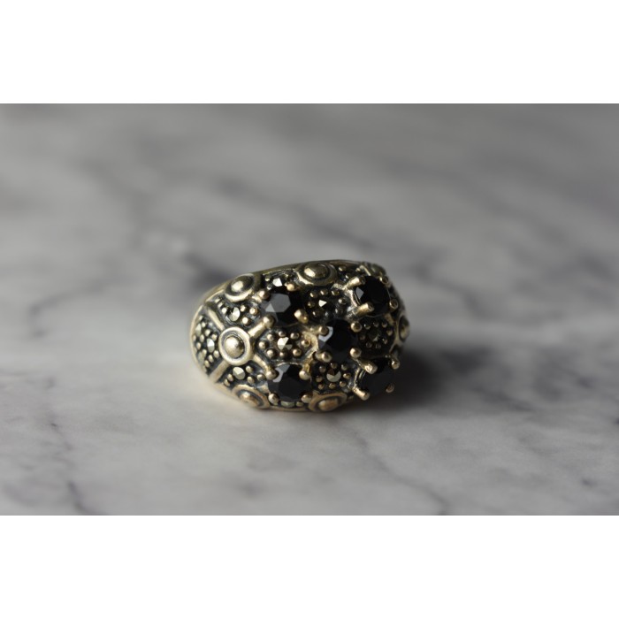 Sky Jewelry Серебряное кольцо с Черным Турмалином (Шерл) и камнями Морион