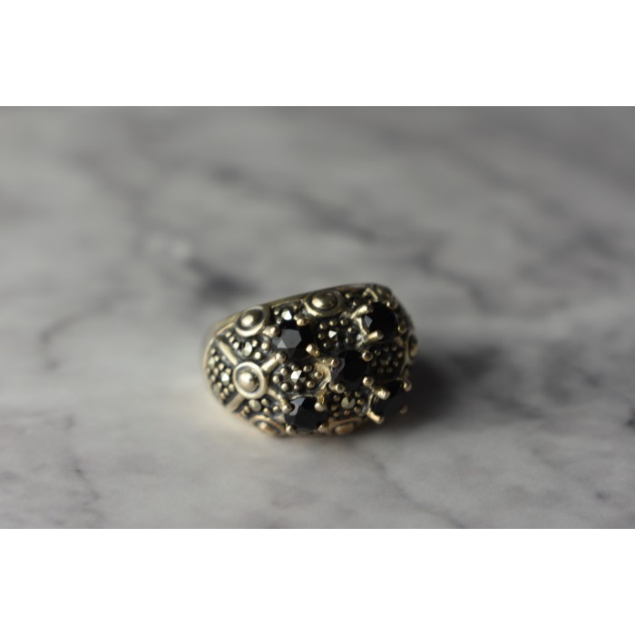 Sky Jewelry Серебряное кольцо с Черным Турмалином (Шерл) и камнями Морион